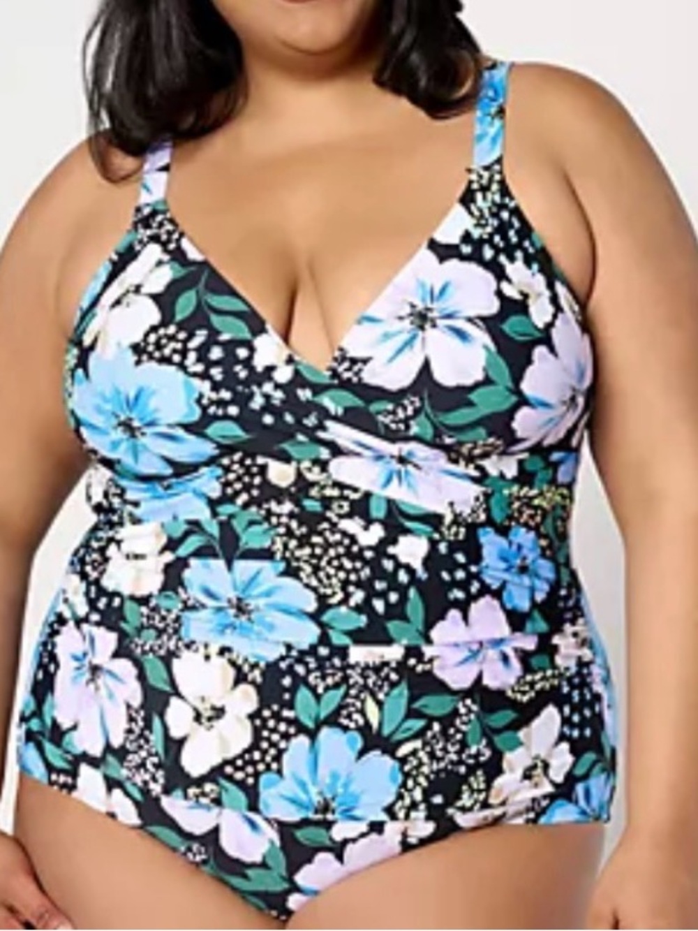Jantzen Black One-Piece Swimsuit with Blue & White Floral Print